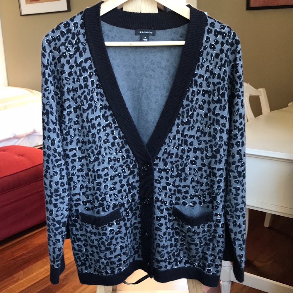 Animal print v neck long cardigan, size S